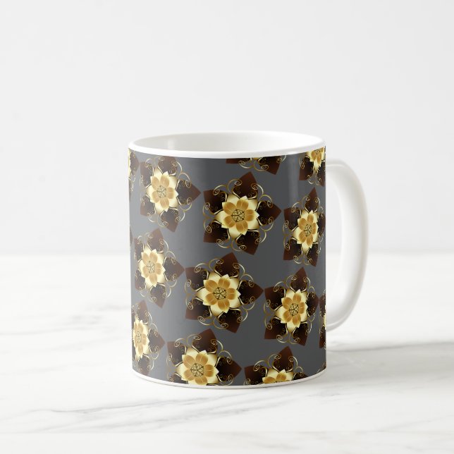 Luxusgoldenes florales Mandala-Ornamentdesign Kaffeetasse (VorderseiteRechts)