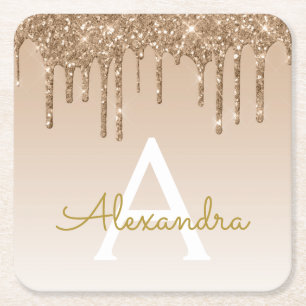 LuxusgoldGlitzer u. Schein-Monogramm-Geburtstag Rechteckiger Pappuntersetzer
