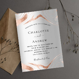 Luxushochzeit aus Silbergold in Rose Einladung