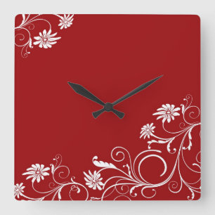 Luxushochzeits-rote BlumenWirbels-Uhr Quadratische Wanduhr