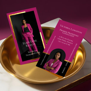 Luxusimmobilien Elegantes Schwarz Gold & Rosa Foto Visitenkarte