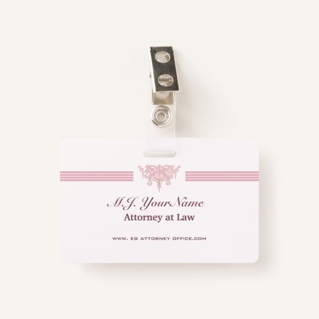 Luxuskleidung für Anwälte, rosa Justizlogo Ausweis (Vorderseite mit Klammer)