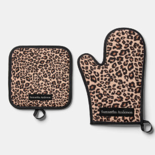 Luxusküche: Leopard Print Ofenhandschuh & Topflappen-Set