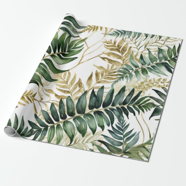Luxuslinie Fern leaf Golld Geschenkpapier (Ungerollt)