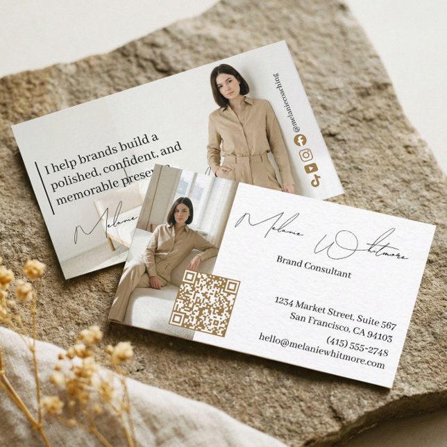 Luxusmarkenberater Eleganter QR-Code-Foto Visitenkarte (Luxury Brand Consultant Elegant QR Code Photo Business Card)