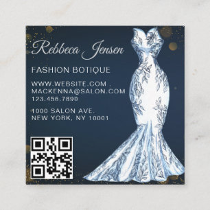 Luxusmode Designer Glitterkleid QR CODE  Quadratische Visitenkarte