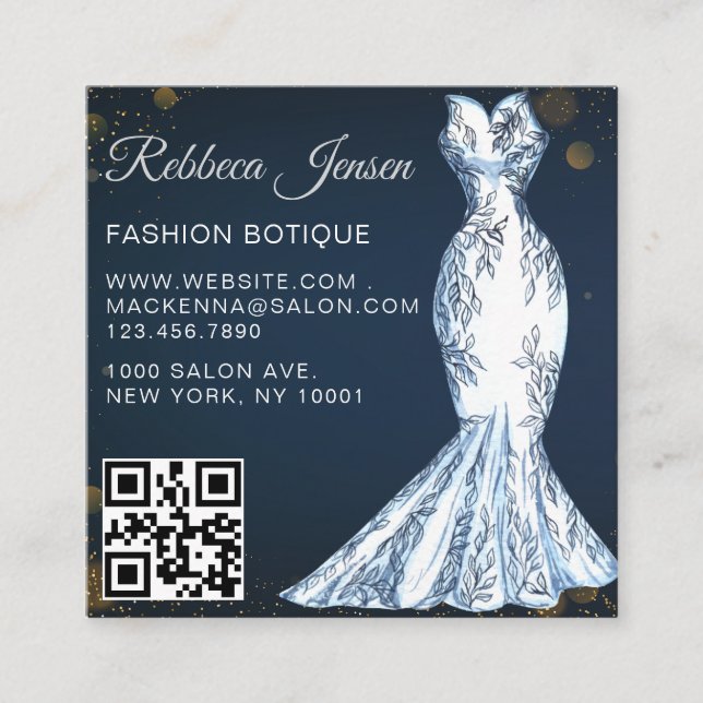 Luxusmode Designer Glitterkleid QR CODE  Quadratische Visitenkarte (Vorderseite)
