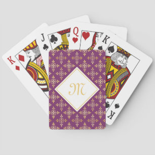 Luxusmonogramm lila und Gold Quatre mit Blumen Spielkarten
