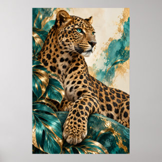 Luxusposter mit Teal- und Gold-Leopard-Art Poster