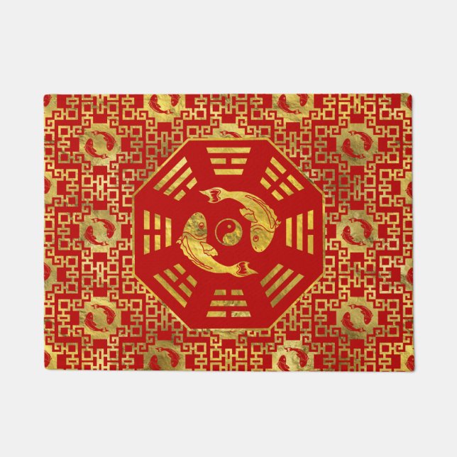 Luxusrot auf Goldpaaren von Koi fischen in Bagua Fußmatte (Vorderseite)