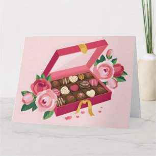 Luxusschokoladenbox mit rosa Rosen Karte