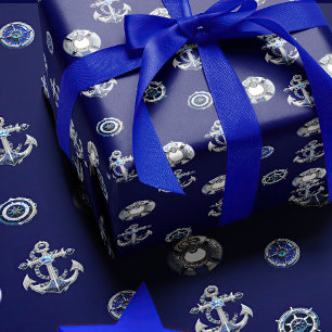 Luxusseavy und Perl White Nautical Themed Geschenkpapier