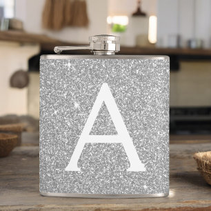 Luxussilber-Glitzer und Sparkle-Monogramm Flachmann