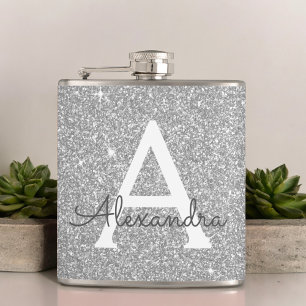 Luxussilber-Glitzer und Sparkle-Monogramm Flachmann