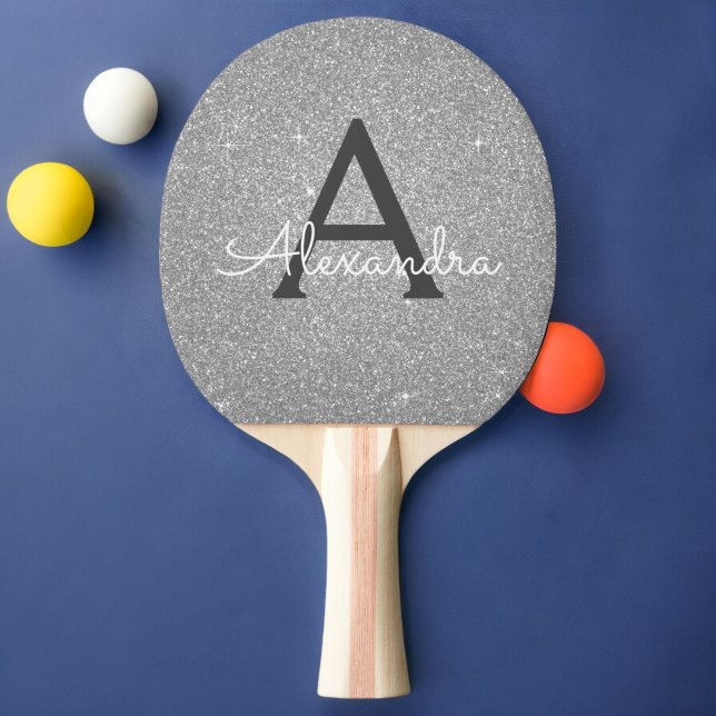 Luxussilber-Glitzer und Sparkle-Monogramm Tischtennis Schläger (Von Creator hochgeladen)