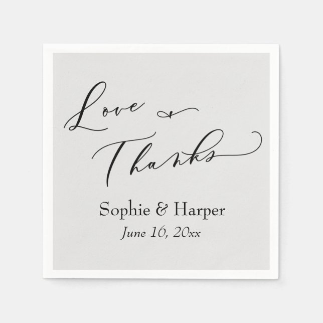 Luxusskript Einfache Typografie Liebe & dank Grau Serviette (Vorderseite)