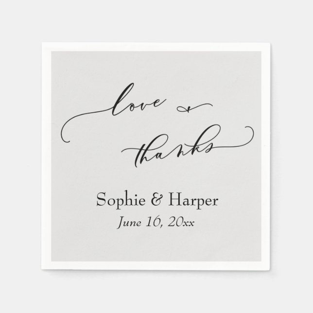 Luxusskript Einfache Typografie Liebe & dank Grau Serviette (Vorderseite)