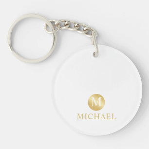 Luxusweiß und Gold personalisiertes Monogramm Schlüsselanhänger