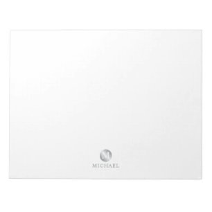 Luxusweiß und Silber Personalisiert Monogram Notizblock