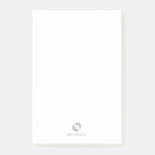 Luxusweiß und Silber Personalisiert Monogram Post-it Klebezettel