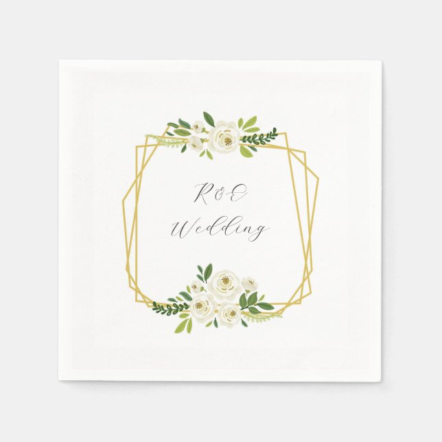 Luxusweißer Rosenblumenrahmen  Serviette (Vorderseite)