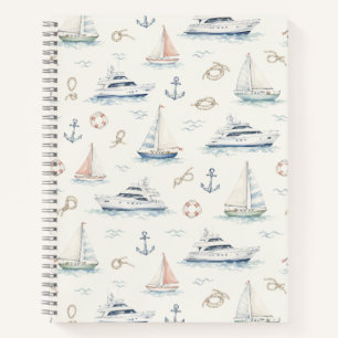 Luxusyacht-Aquarell-Küstenmuster Notizbuch