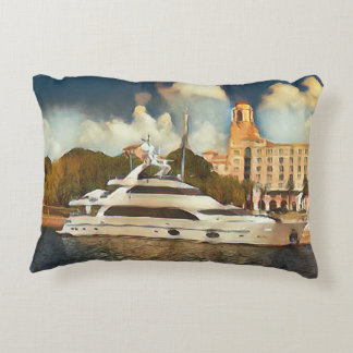 Luxusyacht-Wandkunst - Küstenhafen-Szene Dekokissen