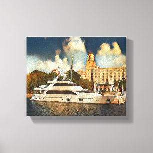 Luxusyacht-Wandkunst Küstenhafen-Szene Leinwanddruck