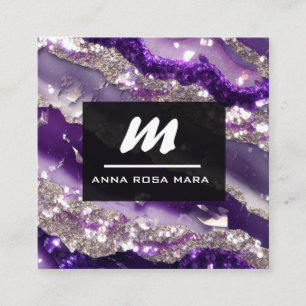 *~* Luxw Lila Lavendel Glam Initial QR AP66 Quadratische Visitenkarte