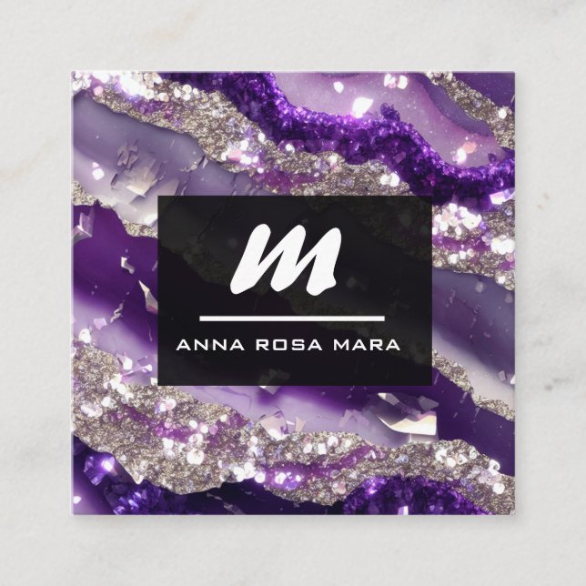 *~* Luxw Lila Lavendel Glam Initial QR AP66 Quadratische Visitenkarte (Vorderseite)