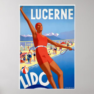 Luzern Lido Schweiz Seeblick See Vintage Poster