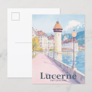 Luzern Schweiz Aquarell Reiseillustration Postkarte