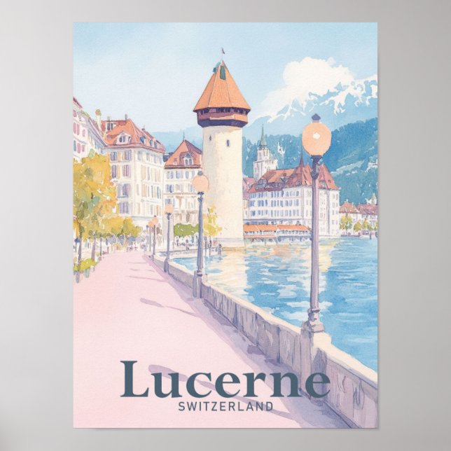 Luzern Schweiz Aquarellbahn Illustration Poster (Vorne)