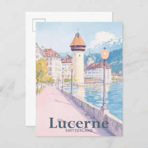 Luzern Schweiz Aquarellbahn Illustration Postkarte
