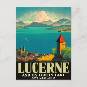 Luzern, Schweiz, Blick auf See und Berge Postkarte