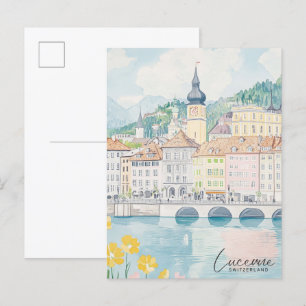 Luzern Schweiz Gouache-Illustration Reise Postkarte