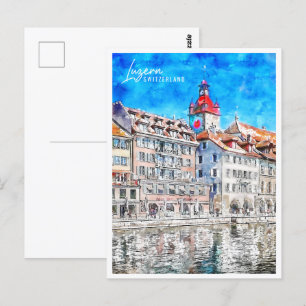 Luzern Schweiz Reiseort Aquarell Postkarte
