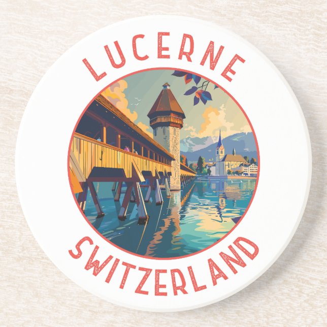 Luzern Schweiz Retro Distressed Circle Getränkeuntersetzer (Vorne)