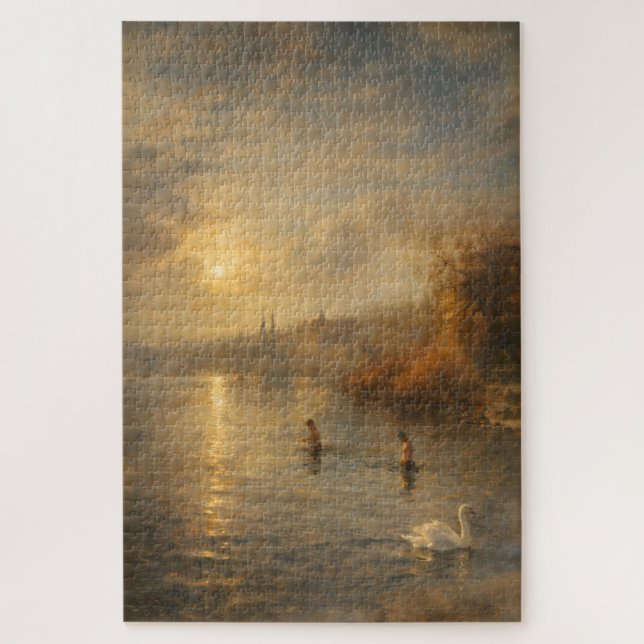 Luzern Schweiz Sonnenaufgang Schwan Kunstpuzzle Puzzle (Vertikal)