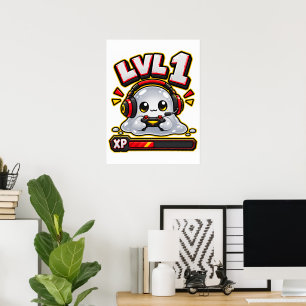 LVL 1 Slime-Gamer Süßes Gaming-Noob-XP-Level-Up-Vi Poster