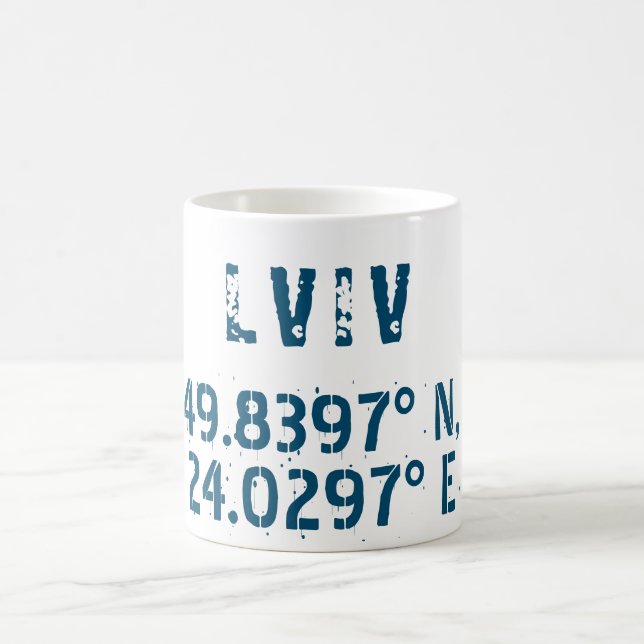 Lwiw Ukraine Latitude & Longitude beunruhigt Kaffeetasse (Mittel)