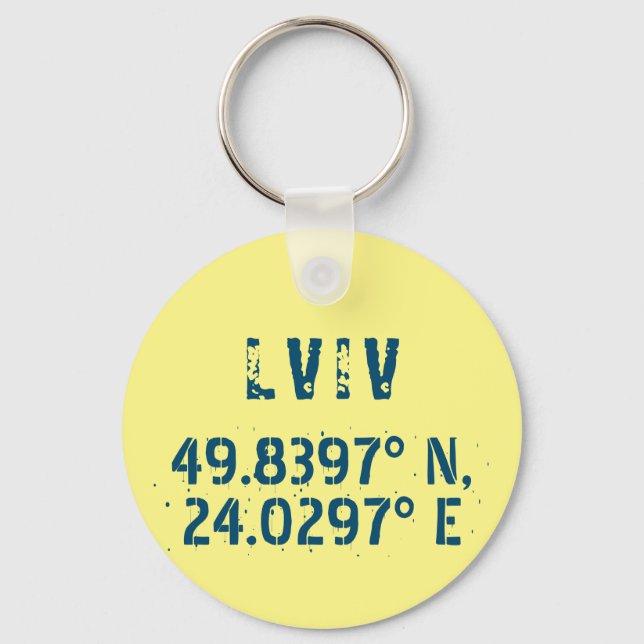 Lwiw Ukraine Latitude & Longitude beunruhigt Schlüsselanhänger (Vorderseite)