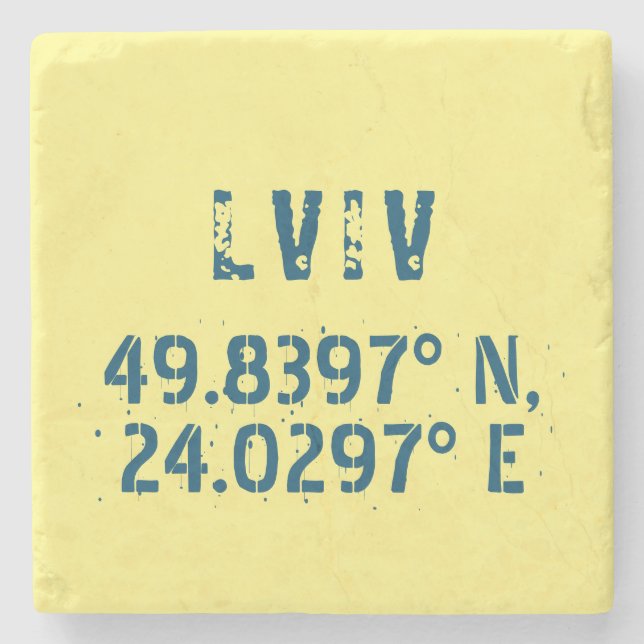 Lwiw Ukraine Latitude & Longitude beunruhigt Steinuntersetzer (Vorderseite)