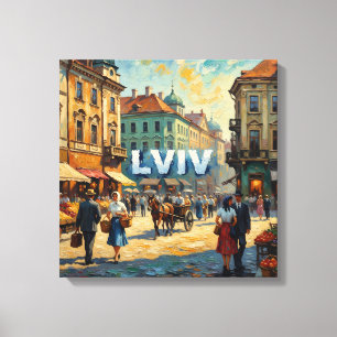 Lwiw Ukraine Marktplatz Vintage-Wandkunst Leinwanddruck