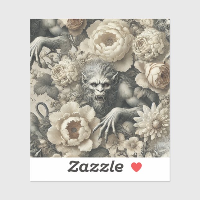 Lycanthropic Splendor - Gothic Werewolf Floral Pil Aufkleber (Blatt)