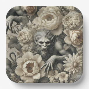 Lycanthropic Splendor - Gothic Werewolf Floral Pil Pappteller