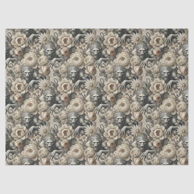 Lycanthropic Splendor - Gothic Werewolf Floral Seidenpapier (Vorderseite)