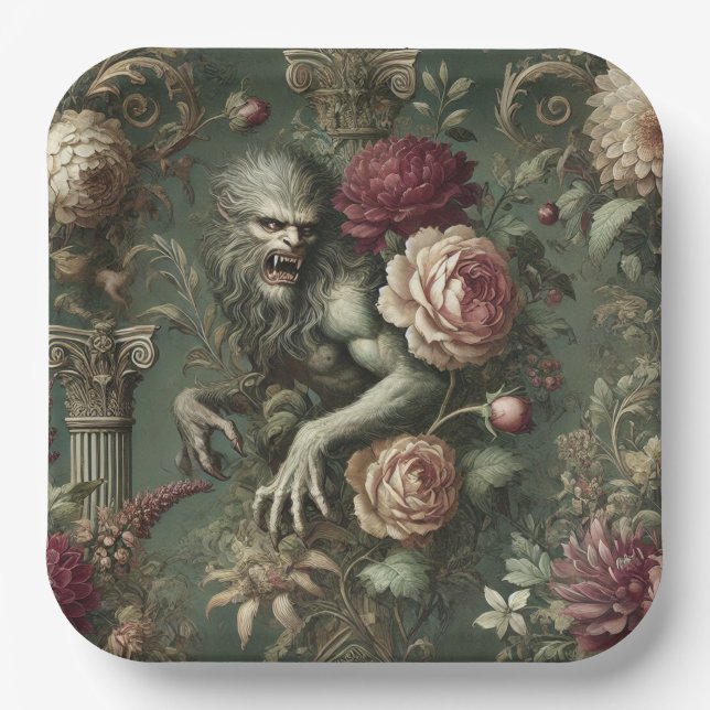 Lycanthropic Verdant – Gothic Floral Design Pappteller (Vorderseite)