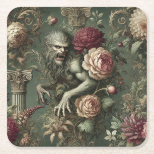 Lycanthropic Verdant – Gothic Floral Design Rechteckiger Pappuntersetzer