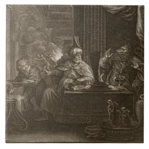 Lycaon gestaltete in einen Wolf, 1731 um (Stich) Fliese